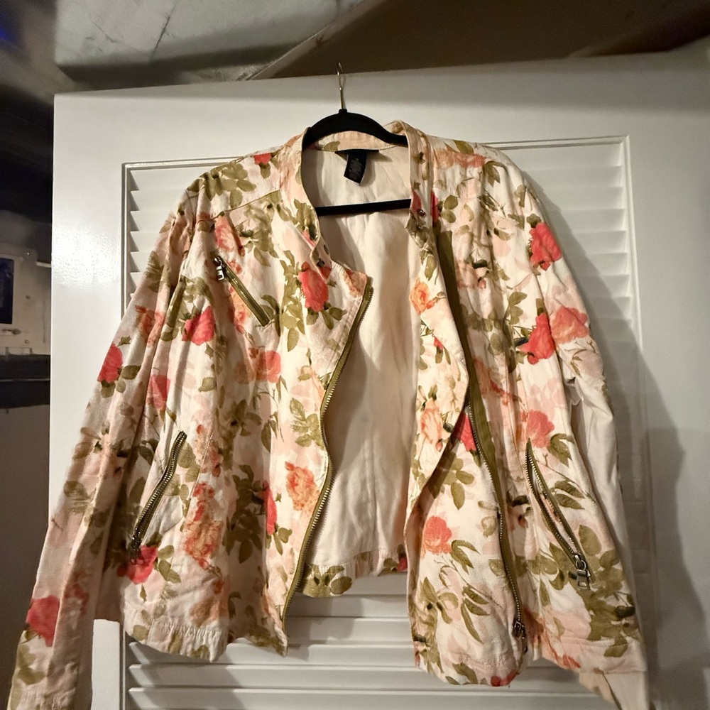 Lane Bryant Floral Bomber Jacket - Cream, Green, Pink